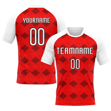 Maxcorners Custom Red White-Black Geometric Shape Classic Sublimation Volleyball Uniform Jersey LM2605
