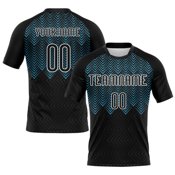 Maxcorners Custom Black Sky Blue-White Geometric Shape Sublimation Volleyball Uniform Jersey LM2605