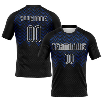Maxcorners Custom Black Thunder Blue-White Geometric Shape Sublimation Volleyball Uniform Jersey LM2605