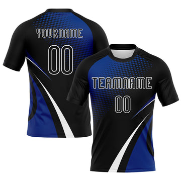 Maxcorners Custom Black Thunder Blue-White Lines And Dots Sublimation Volleyball Uniform Jersey LM2605