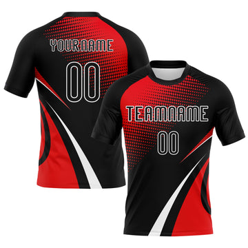 Maxcorners Custom Black Red-White Lines And Dots Sublimation Volleyball Uniform Jersey LM2605
