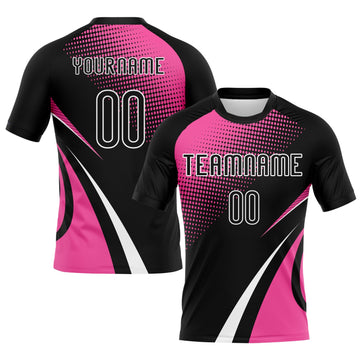 Maxcorners Custom Black Pink-White Lines And Dots Sublimation Volleyball Uniform Jersey LM2605