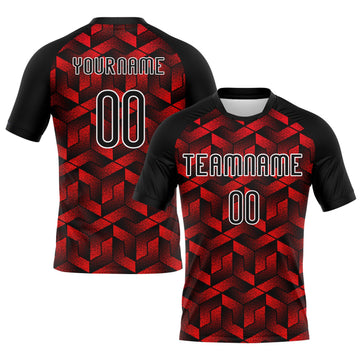 Maxcorners Custom Fire Red Black-White Geometric Shape Sublimation Volleyball Uniform Jersey LM2605