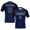 Maxcorners Custom Thunder Blue Black-White Geometric Shape Elite Sublimation Volleyball Uniform Jersey LM2605