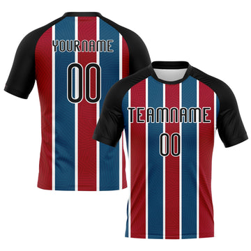 Maxcorners Custom Black Red-Royal Lines Sublimation Volleyball Uniform Jersey LM2605