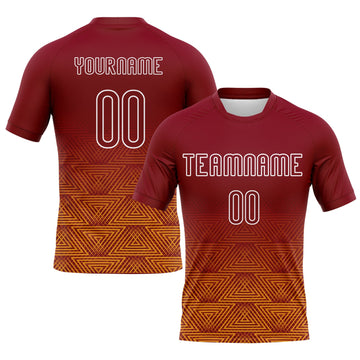 Maxcorners Custom Crimson Yellow-White Geometric Shape Sublimation Volleyball Uniform Jersey LM2605