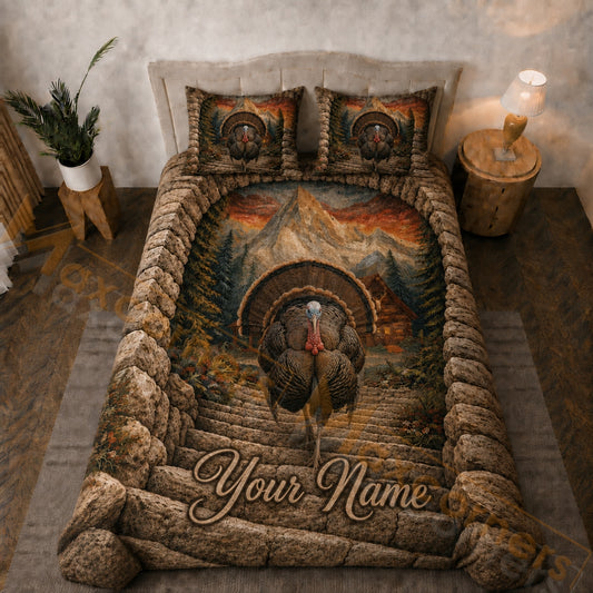 Maxcorners Rustic Brown Wild Turkey Mountain Forest Cabin Bedding Set 3D Print Custom Name