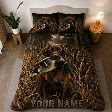 Maxcorners Chocolate Labrador Duck Hunting In Reed Bedding Set 3D Print Custom Name