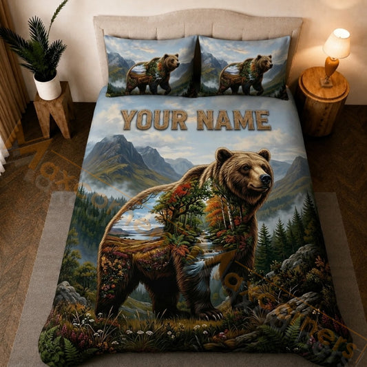 Maxcorners Majestic Stag Bear Mountain Forest Nature Bedding Set 3D Print Custom Name