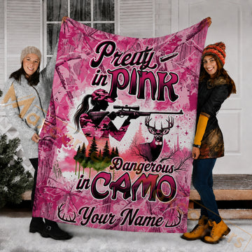 Maxcorners Hunting Pretty In Pink Dangerous In Camo Custom Name 3D Blanket
