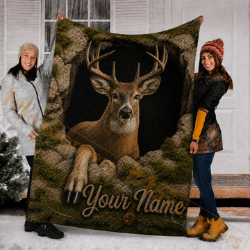 Maxcorners Hunting Wild Dear Head Textured Snake Scales Forest Pinecone Custom Name 3D Blanket