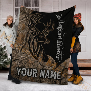 Maxcorners Hunting Legend Hunter Black Camo Tribal Buck Deer Custom Name 3D Blanket