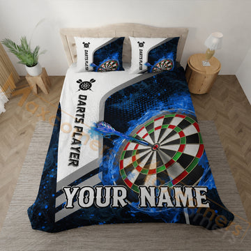 Maxcorners Blue Fire Darts Player Dartboard Personalized Your Name Bedding Set 3D All Over Printed