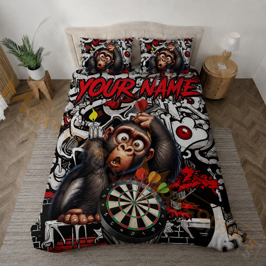 Maxcorners Darts Funny Monkey Dartboard Graffiti Personalized Your Name Bedding Set 3D All Over Printed