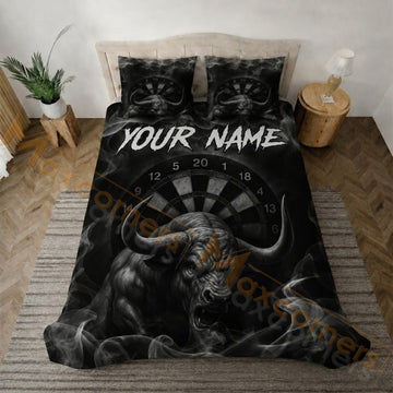 Maxcorners Darts Black Gray Bull Smoke Bedding Set 3D All Over Printed