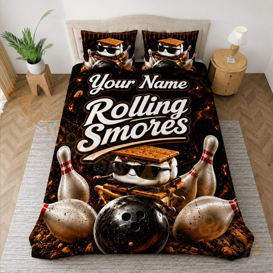 Maxcorners Rolling S’mores Bowling Funny Personalized Name Unisex 3D Bedding Set