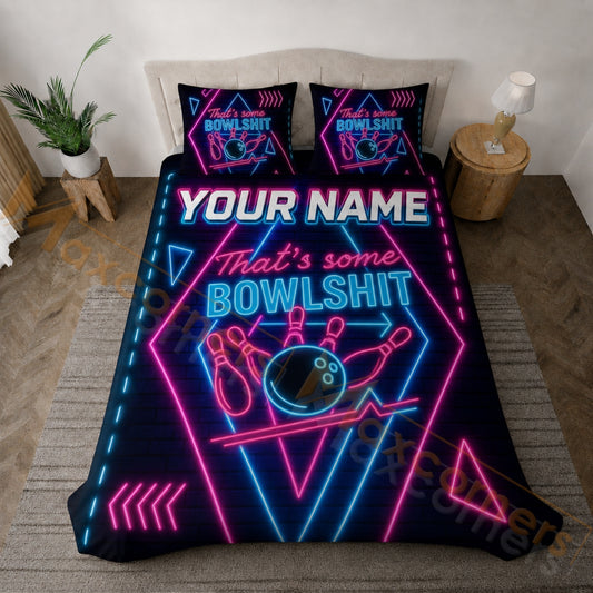 Maxcorners Neon Bowlshit Bowling Personalized Name Unisex 3D Bedding Set