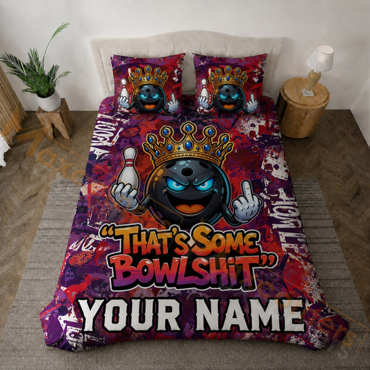 Maxcorners Bowling King Graffiti Attitude Bedding Set 3D All Over Printed Custom Name