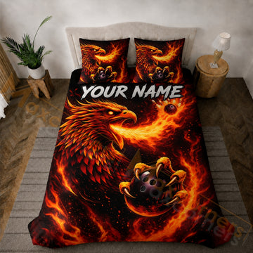 Maxcorners Bowling Black Orange Fire Eagle Strike Bedding Set 3D All Over Printed