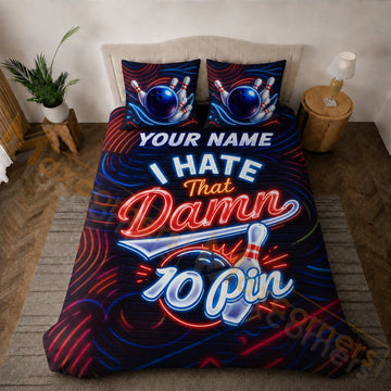 Maxcorners Bowling Red Blue Neon 10 Pin Strike Bedding Set 3D All Over Printed