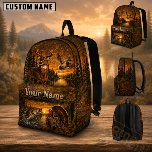 Maxcorners Hunting Fall Sunset Pine Forest Wildlife Landscape Custom Name 3D Backpack