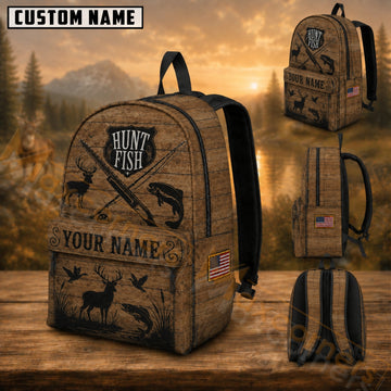 Maxcorners Hunting Hunt and Fish Wildlife Rustic Wood Custom Name 3D Backpack