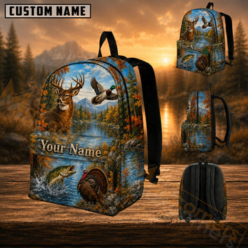 Maxcorners Hunting Wild Animals Lake Scene Custom Name 3D Backpack