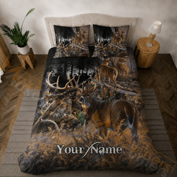 Maxcorners Hunting Autumn Deer Forest Camo Bedding Set 3D Printed Custom Name