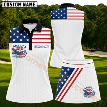 Maxcorners Stars and Stripes Personalized Name 3D Golf Shirt and Golf Skirt