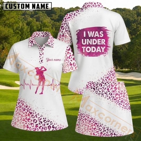 Maxcorners Pink Leopard Female Golfer Heartbeat Personalized Name 3D Golf Shirt and Skirt