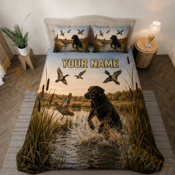 Maxcorners Golden Duck Hunting Labrador Wetland Bedding Set 3D Print Custom Name