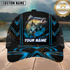 Maxcorners Fishing Neon Blue Geometric Black Mesh Customized Name 3D Cap