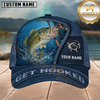 Maxcorners Fishing Deep Blue Water Splash Get Hooked Customized Name 3D Cap
