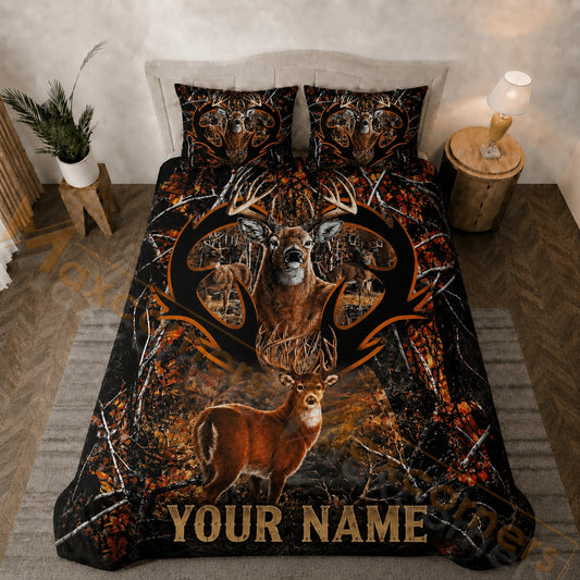 Maxcorners Personalized Deer Hunting Bedding Set Whitetail Buck Camo Forest Custom Name