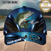Maxcorners Fishing Deep Blue Fish Scale Metallic Mesh Customized Name 3D Cap