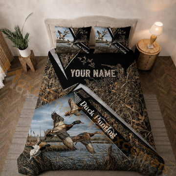 Maxcorners Personalized Duck Hunting Bedding Set Waterfowl Hunter Camo Marsh Custom Name