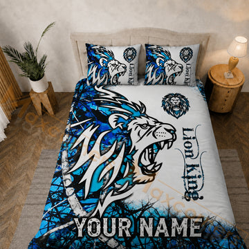 Maxcorners Personalized Lion King Bedding Set Blue Camo Lion Head Custom Name