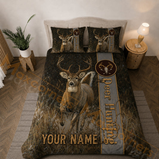 Maxcorners Personalized Deer Hunting Bedding Set Whitetail Buck Hunter Camo Custom Name