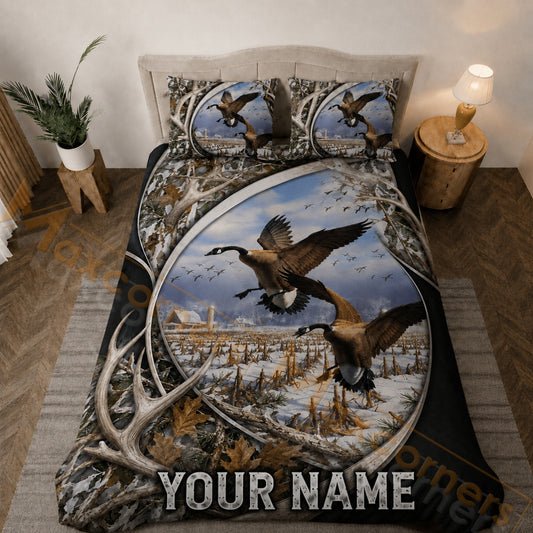 Maxcorners Personalized Goose Hunting Bedding Set Canada Geese Winter Camo Custom Name