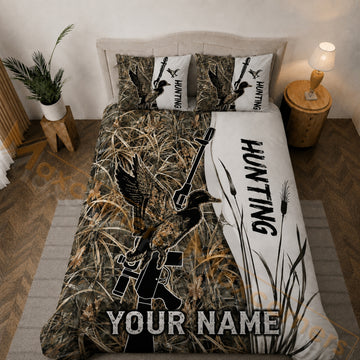 Maxcorners Personalized Duck Hunting Bedding Set Waterfowl Hunter Camo Custom Name