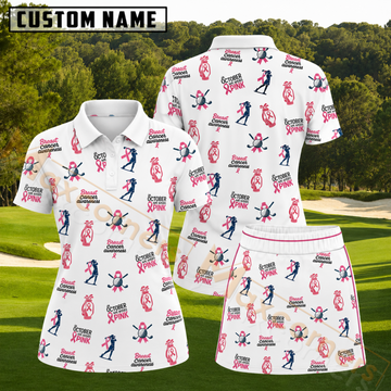 Maxcorners Pink Breast Cancer Awareness Golf Pattern 3D Golf Shirt and Skirt (No Personalized Name)