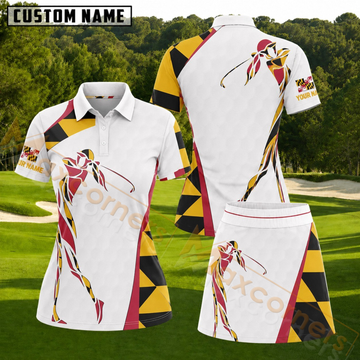 Maxcorners Maryland Lady Golfer Personalized Name 3D Golf Shirt and Golf Skirt