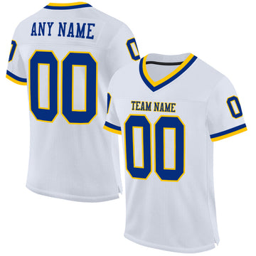 Maxcorners Custom White Royal-Gold Mesh Authentic Throwback Football Jersey LM2605