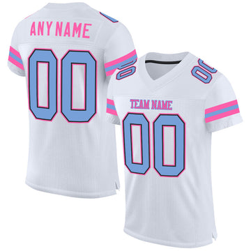 Maxcorners Custom White Light Blue-Pink Mesh Authentic Football Jersey LM2605