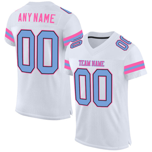 Maxcorners Custom White Light Blue-Pink Mesh Authentic Football Jersey LM2605
