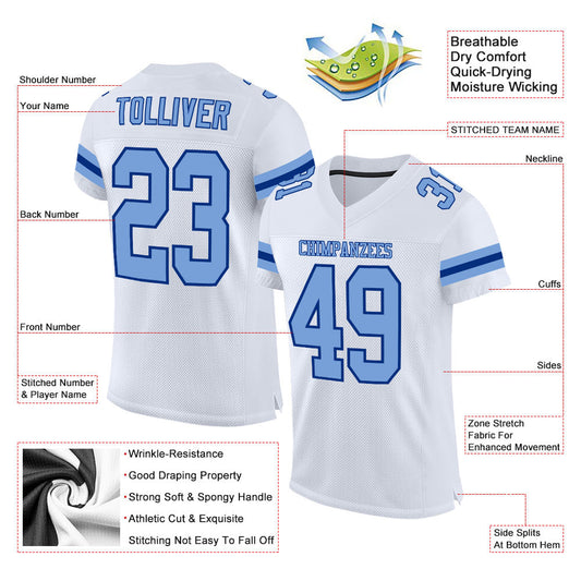 Maxcorners Custom White Light Blue-Royal Mesh Authentic Football Jersey LM2605