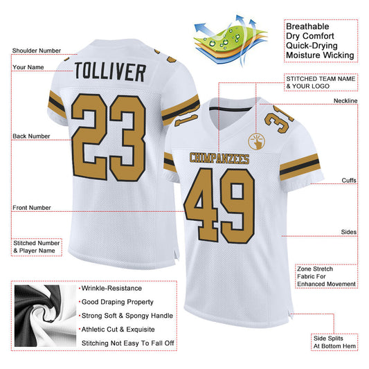 Maxcorners Custom White Old Gold-Black Mesh Authentic Football Jersey LM2605
