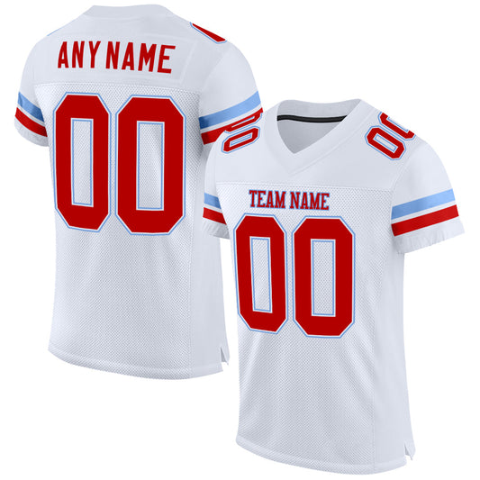Maxcorners Custom White Red-Light Blue Mesh Authentic Football Jersey LM2605
