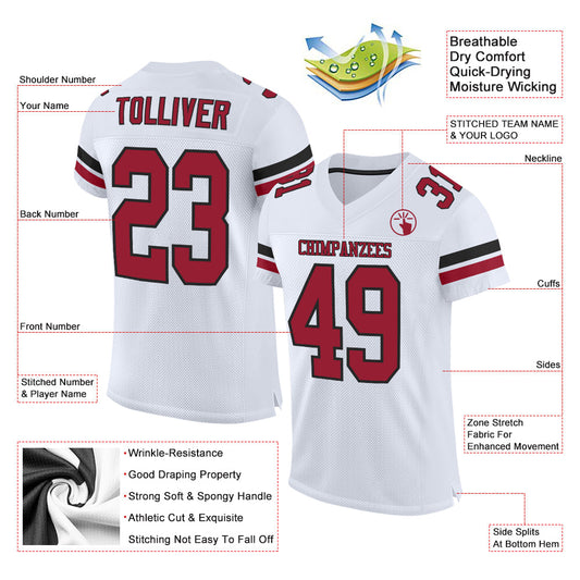 Maxcorners Custom White Cardinal-Black Mesh Authentic Football Jersey LM2605