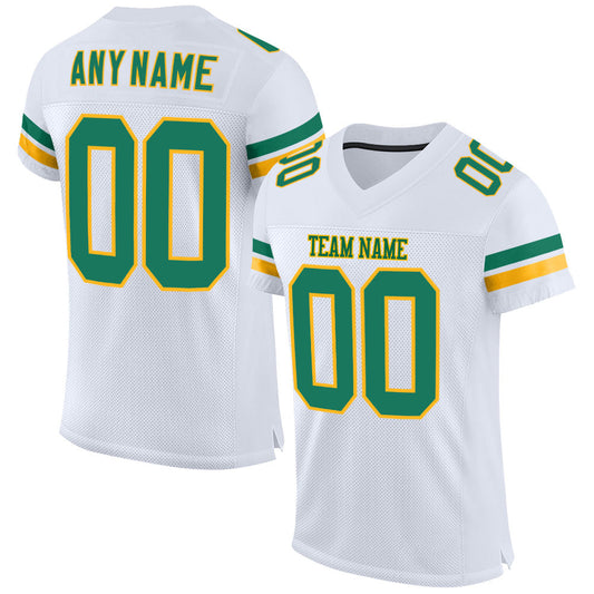 Maxcorners Custom White Kelly Green-Gold Mesh Authentic Football Jersey LM2605
